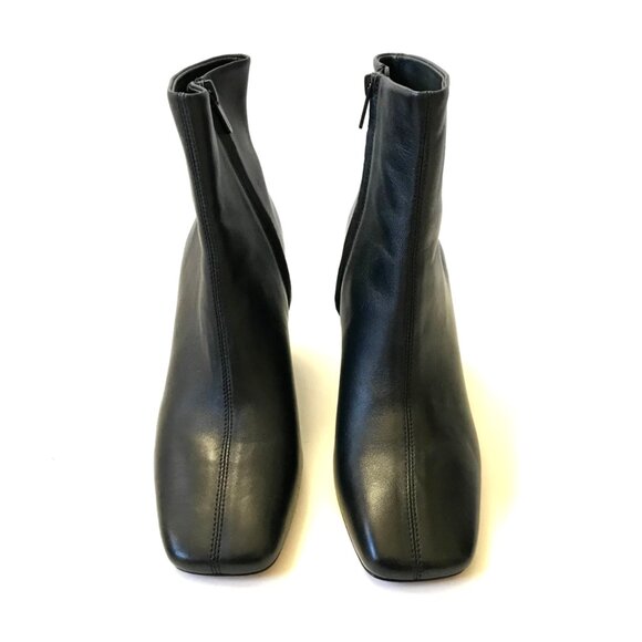 NEW Vince Andy Leather Wedge Ankle Booties Boots Womens 37 7 Black Square Toe - Picture 2 of 10